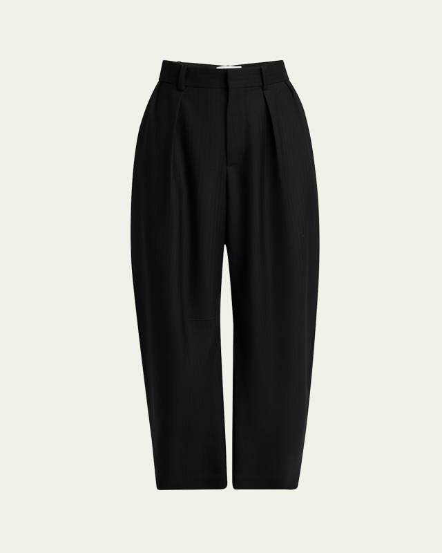 Barrel Leg Pleated Wool Trousers